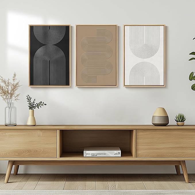 Framed Black and White Neutral Abstract Wall Art set, 3 Piece Cnavas Prints | - Image 4