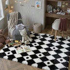 Checkered Rug 4x6 for Kids Room Black and White Soft Shag Rugs | Machine - Image 3