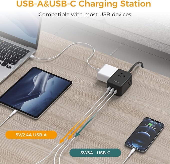 TESSAN Small Flat Plug Power Strip, Ultra Thin Extension Cord 5 ft, Wall Outlet - Image 4