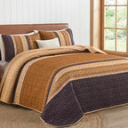 Cottolester Fall Quilt Set Queen, Burnt Orange Striped Patchwork Bedspread | - Image 2