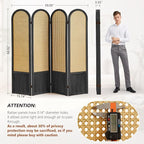 4 Panel Rattan Room Divider Screen, Boho Folding Privacy Screen | Decorative - Image 4