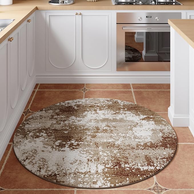 Brown Round Rug 4ft Washable Circle Area Rugs - Image 3