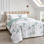 Botanical Quilt Set 3 Pieces Full/Queen Size, Soft Microfiber Lightweight Bed - Image 2