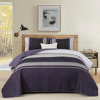 Dinjoy Striped Quilts Queen Size, Fall Bedspread Bedding Set - Image 2