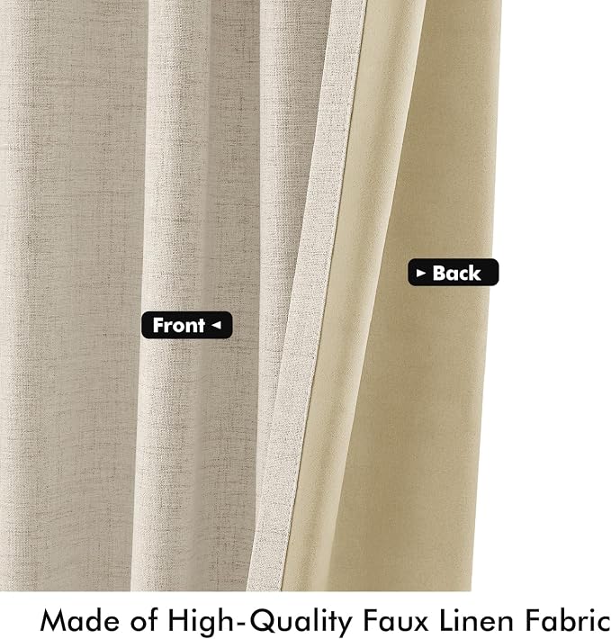 MIULEE 100% Blackout Linen Curtains 42 x 72 Inch Light Ivory 2 Panels | Thermal - Image 6