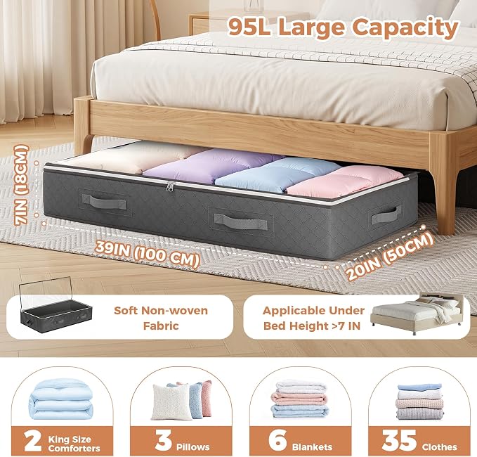 95L Under Bed Storage Containers, 2 Pack Storage Bins, Linen Sheets, Wrapping - Image 3