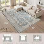 cotiled 8x10 Area Rug for Living Room, Traditional, Dark Blue | Soft Distressed - Image 9