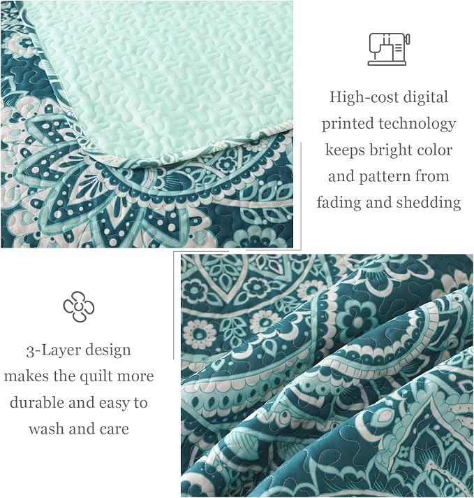 Whale Flotilla Patchwork Quilt King Size, Extra Soft Boho Paisley Bedspread | - Image 6