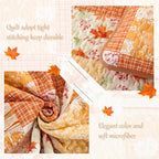 Mybedsoul Orange Boho Quilt Set Queen Size, 3 Pieces Plaid Floral Bedspread - Image 5