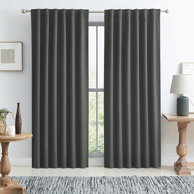 Blackout Curtains Grey, Full Shade Complete Light Blocking Drapes 90 Inches Long by KEQIAOSUOCAI