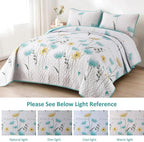 Dinjoy Aqua Quilt Set King, 3 Pieces Boho Floral Bedspreads, Fall Bedding | - Image 5