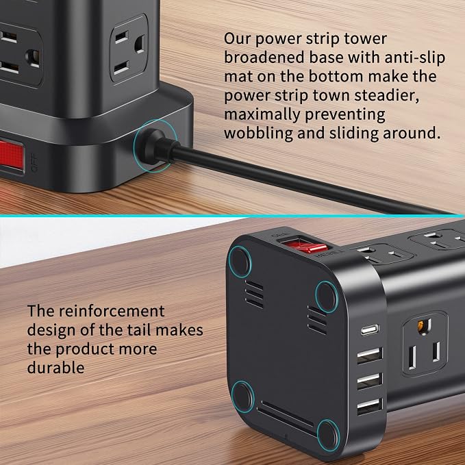 Extension Cord with Multiple Outlets, SMALLRT Surge Protector Power Strip Tower - Image 5