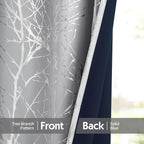 FMFUNCTEX 100% Blackout Grey Silver Foil Tree Curtains 63 Inch 2 Panels | - Image 6
