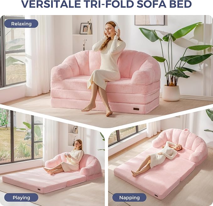 MAXYOYO Folding Sofa Bed, 2 in 1 Convertible Sofa to Lounger | Comfy Loveseat - Image 4