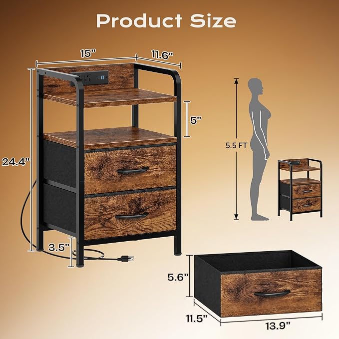 Huuger Nightstands Set of 2, Night Stand - Image 3