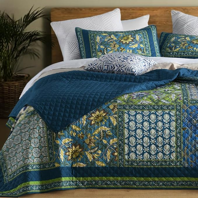 King Quilt Set - Washed Quilted Patchwork Comforter Coverlet, Lightweight by TEXSTEAD
