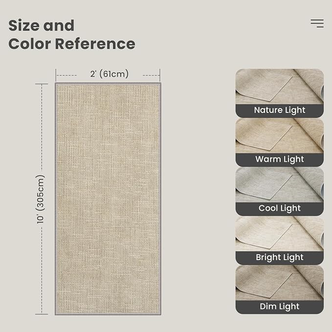 2x10 Hallway Runner Rug, High-Low Pile Textured Washable Rug Beige | Soft - Image 2