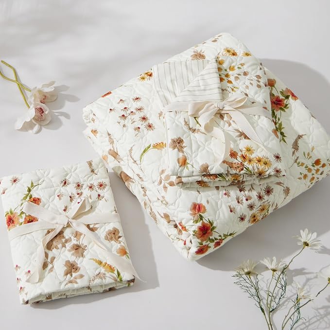 Bedsure Fall Quilts Queen Size, Reversible Botanical Floral Comforter Beige | - Image 5