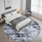 Round Area Rug Living Room: 6 ft Modern Washable Carpet Black | - Image 2