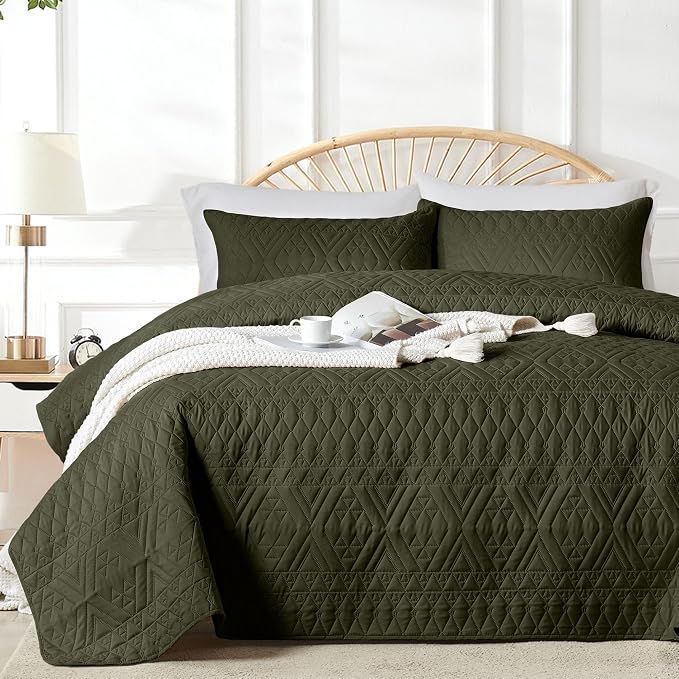 akkialla Full/Queen Size Quilt Bedding Set, Olive Green Lightweight Microfiber by akkialla