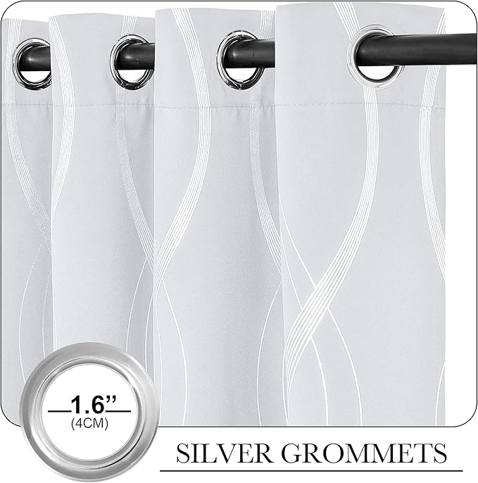 NICETOWN Greyish White Wave Line Printed Curtain 2 Panels Set - Image 3