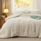 Bedsure Full Comforter Set, Cream Soft Prewashed Bedding - Image 2