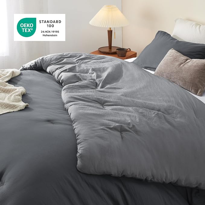 Bedsure King Comforter Set, Dark Gray Soft Prewashed Bedding - Image 4