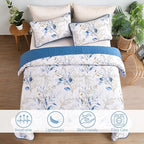 Anibedding Twin Quilt Set, 2 Pieces Blue Botanical Bedspread Bedding Set | Soft - Image 2