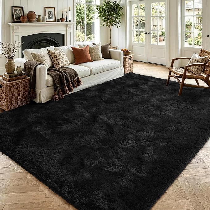 5'3''x7'5'' Black Fluffy Soft Area Rug Non-Slip by ModernHomeDecor