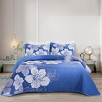 DJY Gradient Blue Quilt Set King 3 Pieces Floral Summer Bedding Quilt Set Soft by HOME