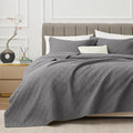 EXQ Home King Size Quilt Set Squares Pattern Bedding Set Lightweight Grey | by EXQHomeTexitleCoLtd
