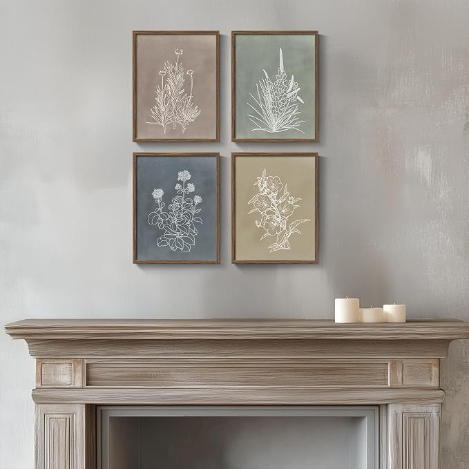 Framed Boho Botanical Wall Art for Bathroom, 4 Piece Rustic Floral Canvas - Image 4