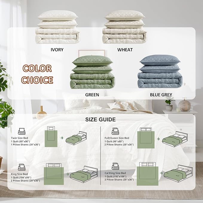 WDCOZY Boho Blue Grey Oversized California Cal King Size Quilt Bedding Sets - Image 7