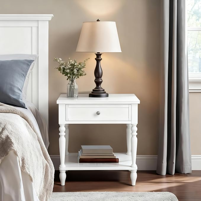 Solid Wood Nightstand with Charging Station, Traditional End Table with Drawers - Image 7