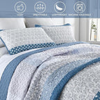 WONGS BEDDING Blue Queen Size Quilt Set, 3-Piece Boho Stripe Bedspread | - Image 6