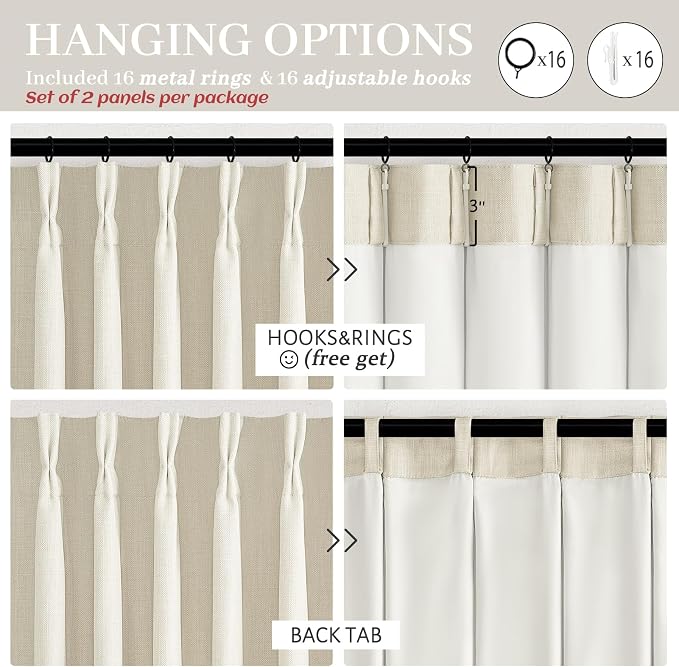 Light Beige Natural Linen Blackout Curtains 90 Inches Long 2 Panels Set - Image 7