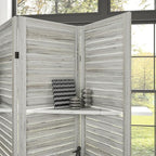 HOMCOM Room Divider with Shelves, 4 Panel, Distressed White | Wood Privacy - Image 9