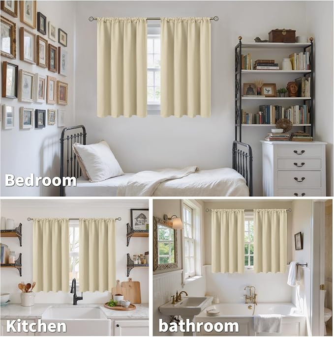 BGment Beige Kitchen Window Curtains 30 Inches Long - Image 2