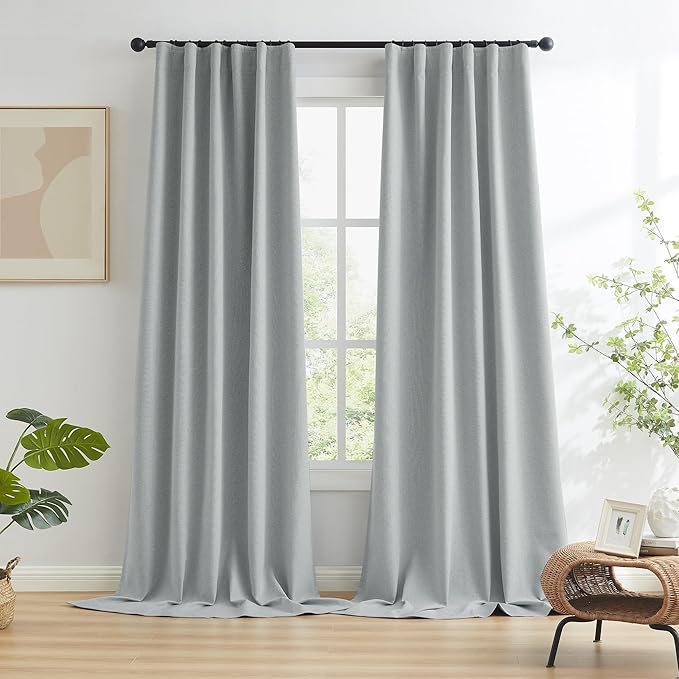Linen Blackout Curtains 63 Inches Long, Back Tab Rod Pocket Hook Belt Boho - Image 2