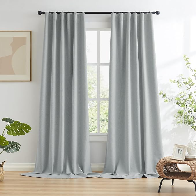 100% Blackout Linen Curtains, Full Shade Complete Light Blocking Drapes 108 - Image 2