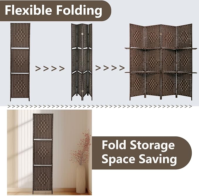 FDW Room Divider 4 Panel Wooden Screen Folding Portable Partition Screens Wood - Image 5