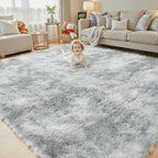 4x6 Area Rugs for Bedroom, Light Grey Tie-Dyed Fluffy Shag Bedside Rugs | - Image 7