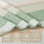 Queen Quilt Set Mint Pink, 3 Pieces Striped Bedspread | Ultra Soft Summer - Image 5