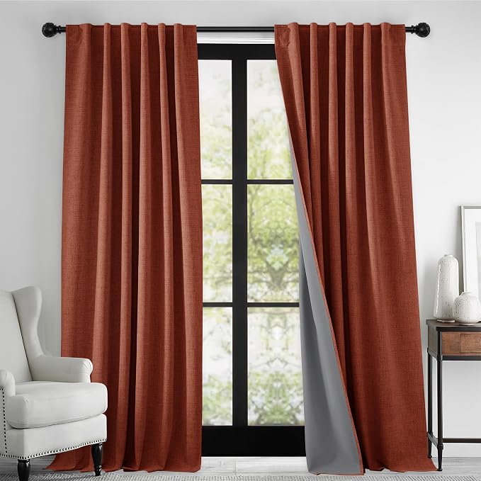 RYB HOME 100% Blackout Linen Textured Curtains 84 Inch Long - Image 2