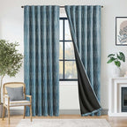 jinchan Boho Blackout Curtains 84 Inches Long Moon Phase Printed Drapes | Blue - Image 2