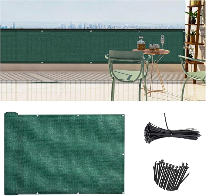 Custom Size 3'x20' Dark Green Balcony Privacy Screen 90% UV Block | Windscreen by SUNLAX