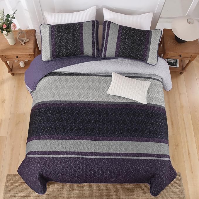 Dinjoy Striped Quilts Queen Size, Fall Bedspread Bedding Set - Image 7