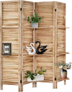 Room Divider with Shelves, 4 Panel Natural Privacy Screen | Partition Room - Image 7