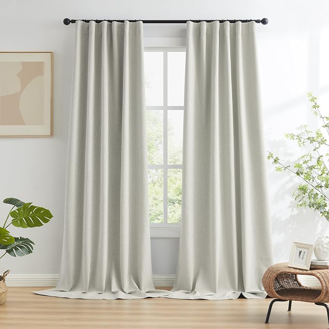Greyish Beige Blackout Linen Curtains 45 Inches Long, Completely Blackout - Image 2