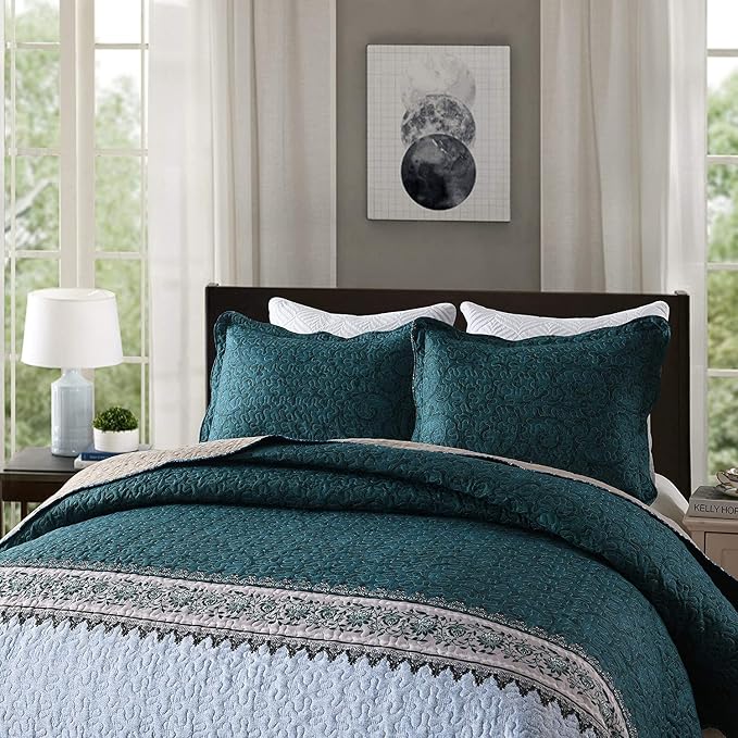 3-Piece King Quilt Set Quilted Bedspread Oversized Microfiber Soft Lightweight - Image 2